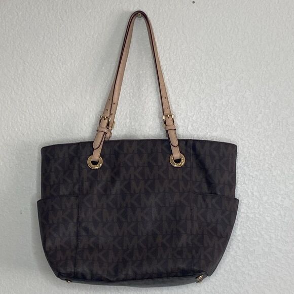 MICHAEL KORS Women’s Logo Monogram Pocket Tote Brown Bag - Picture 6 of 10